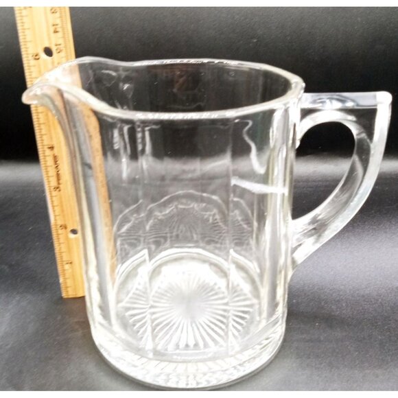Clear Glass Pitcher Vintage Squat Indiana Glass 32 Oz Apothecary Handle Scratch - Picture 2 of 16